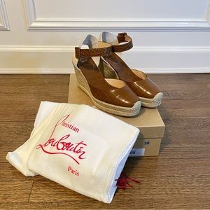 Christian Louboutin Amelina Croc-Embossed Leather Espadrille Wedges - Size 39